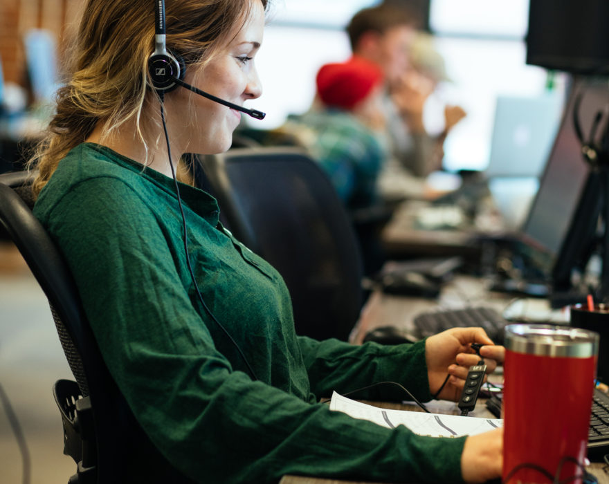 woman at a call center in Chattanooga, Tennessee